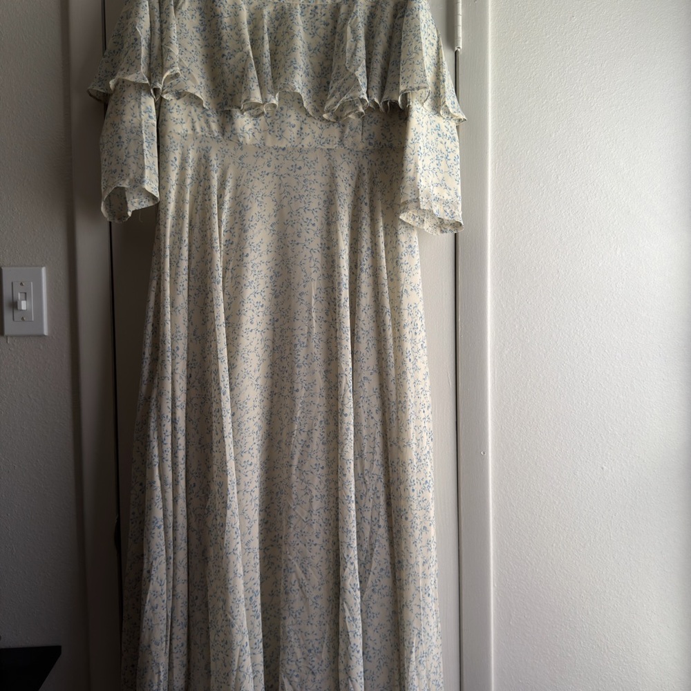 Dainty Jewells Cream Maxi Dress with Blue Floral Print